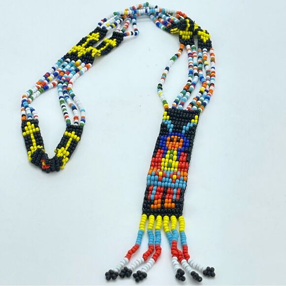 Vintage Seed Bead Necklace Native American Indian Motif - Picture 3 of 8